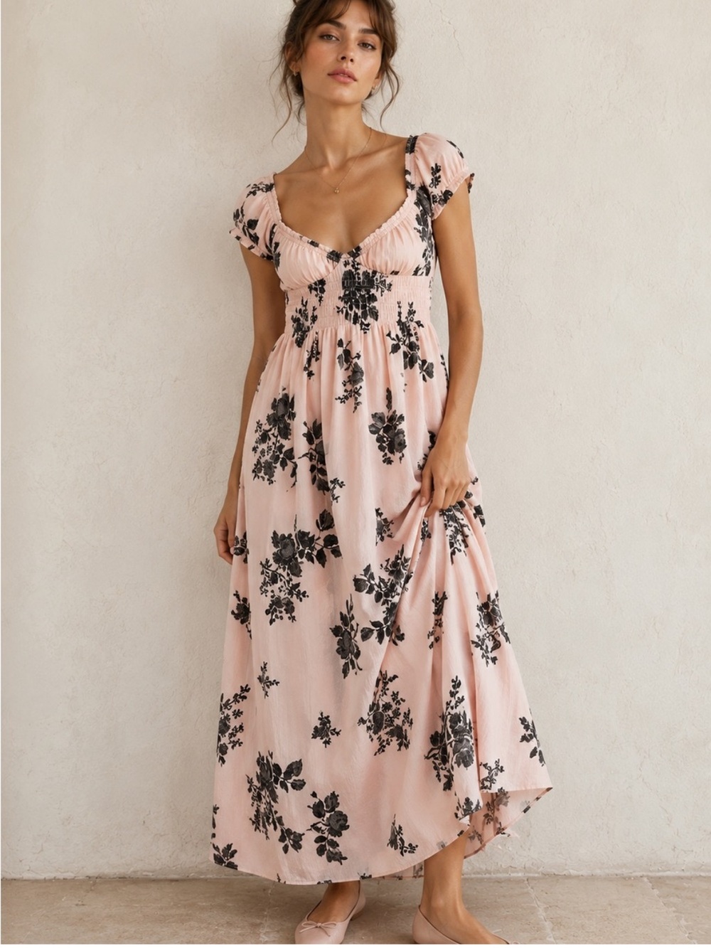 Free People Forget Me Not Maxi Dress Open Back Cotton Floral Boho Pink Size M